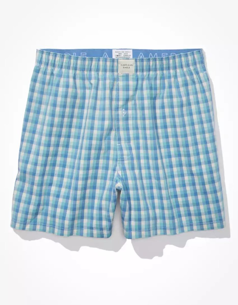 Shorts De Bain American Eagle AEO Plaid Stretch Pocket Turquoise Homme | NNR-60702238